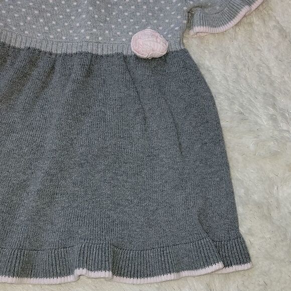 Fao SCHWARZ GRAY & PINK POLKA DOT SHORT-SLEEVE RUFFLED SWEATER DRESS, SZ 18 MOS. - Picture 7 of 9